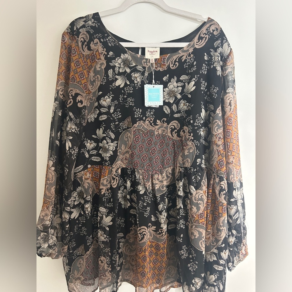 Hayden Black and Orange Floral Blouse